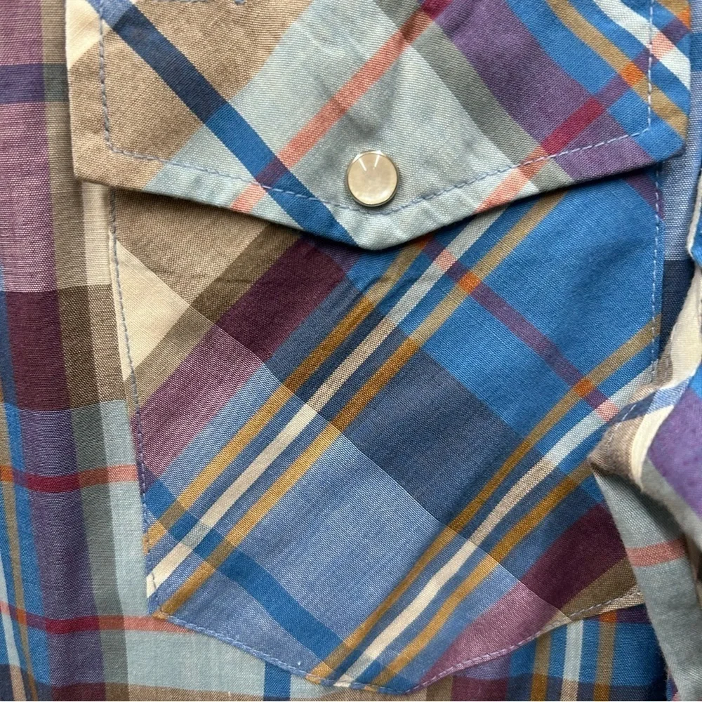 Vintage Wrangler Plaid Button Down Shirt Pearl Snap Western Size XL